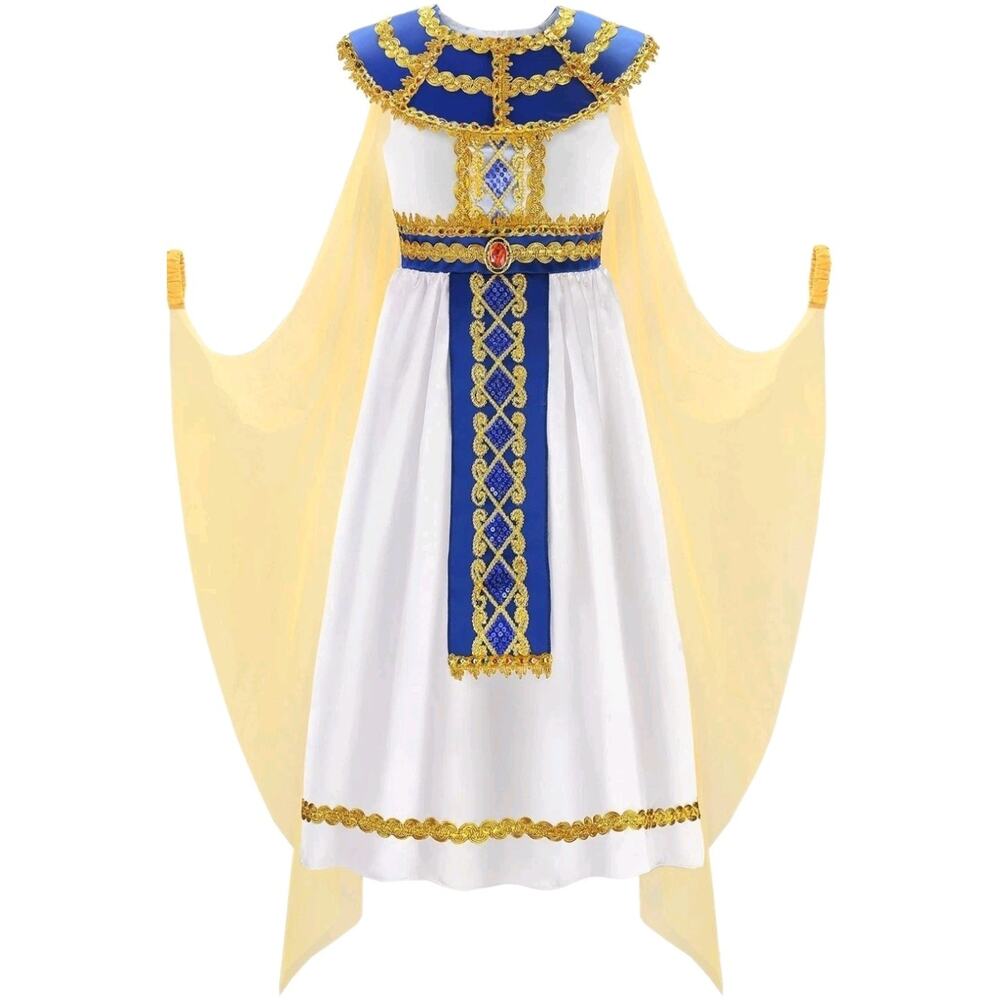 Egyptian Costume Kids Girls Halloween Pharaoh Greek Roman Cosplay Size 8-10